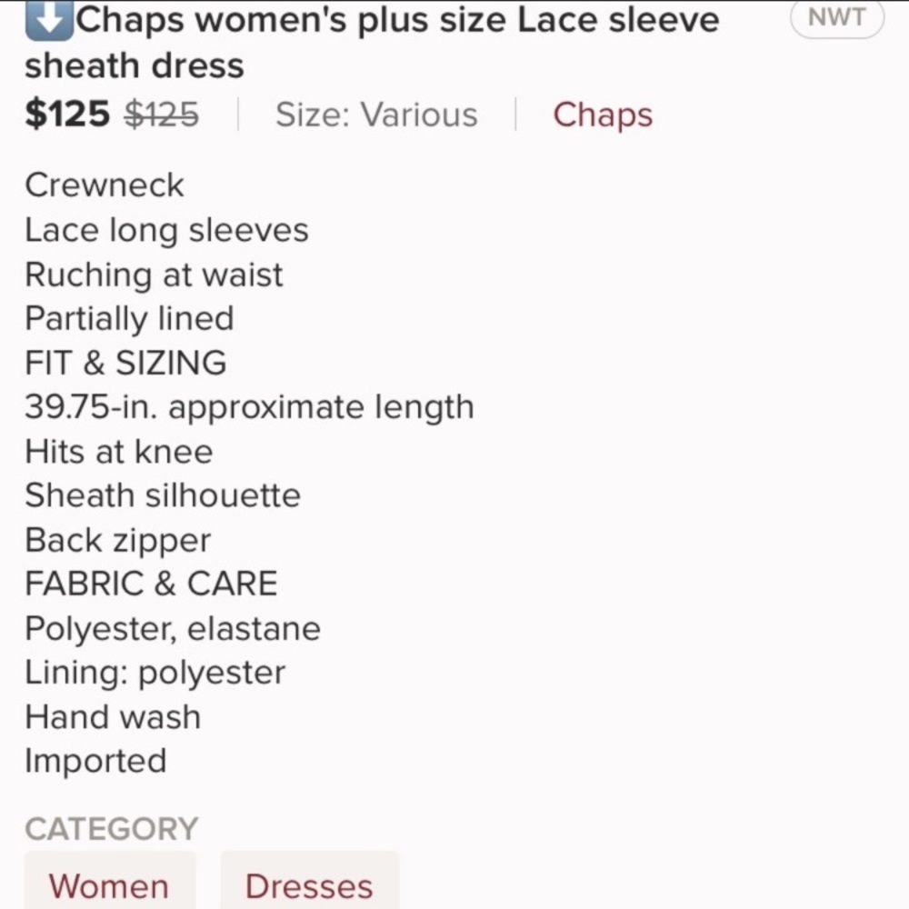 🚨Chaps women's plus Lace sleeve sheath dress - Picture 3 of 3